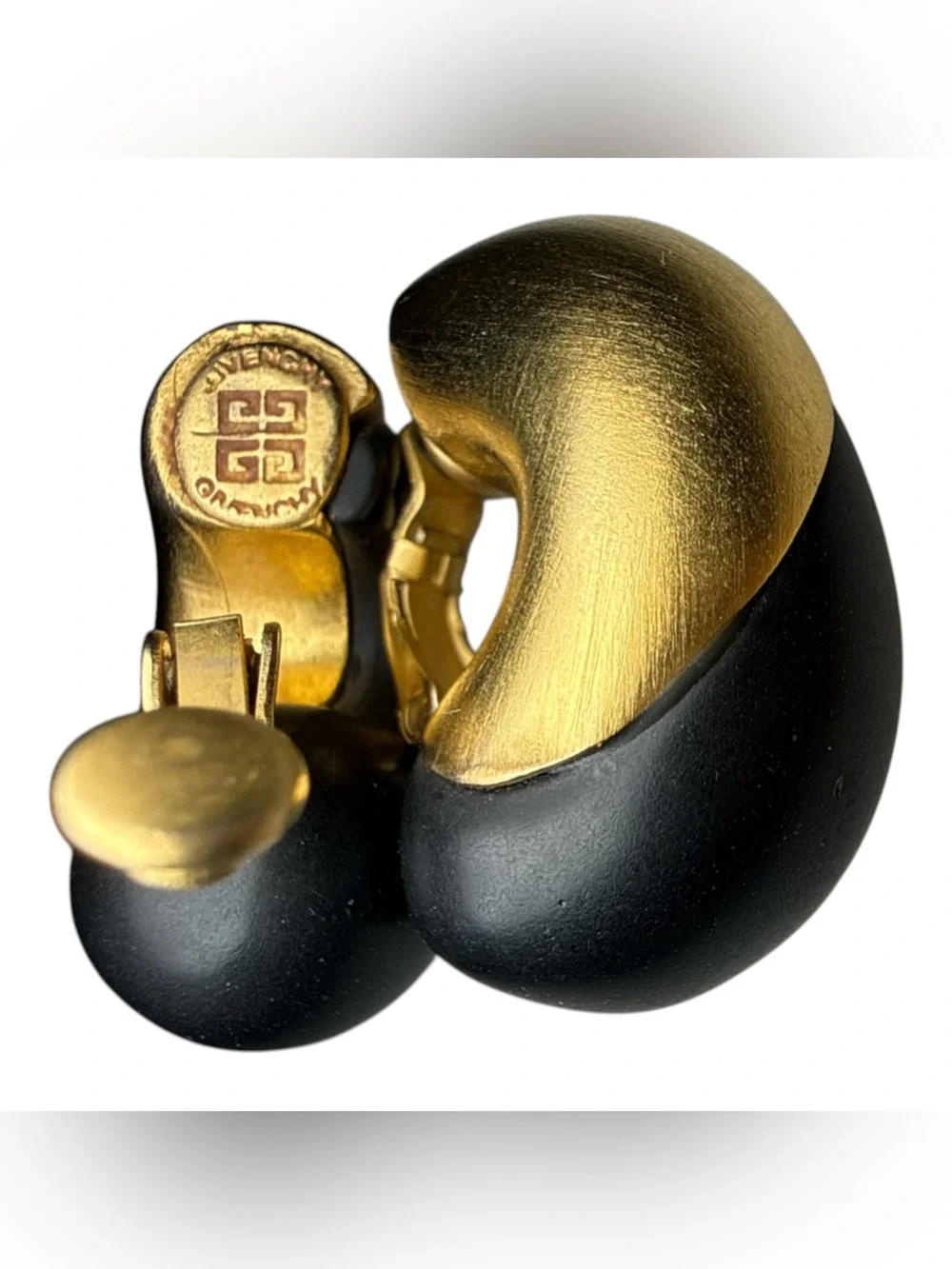 80's Vintage Givenchy brushed gold and black enamel clip-on earrings